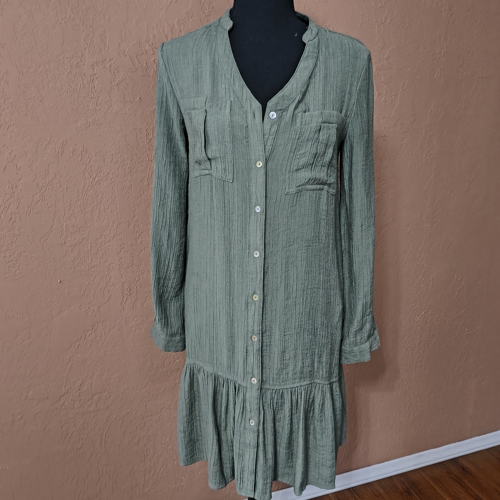Nanette Lepore Green Pleated Long Sleeve Dress Size 2